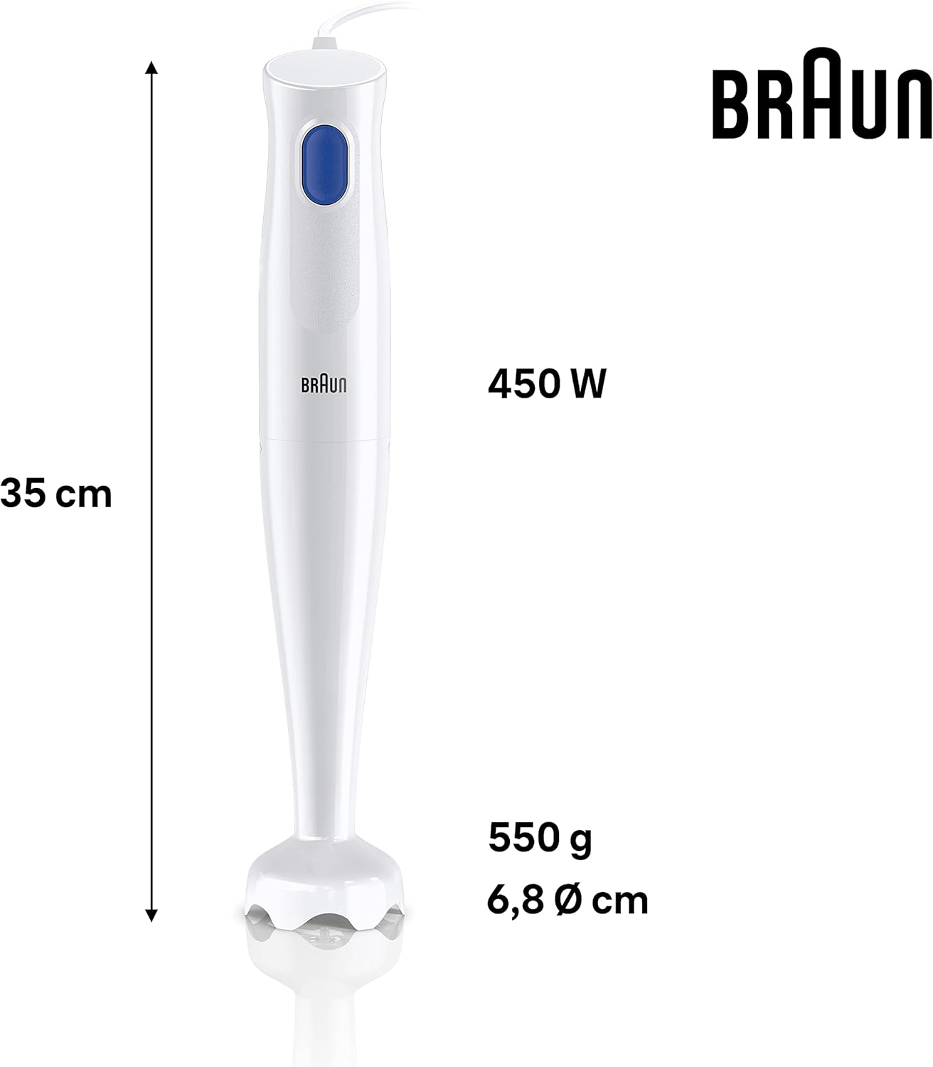 Braun Multi Quick 1, Hand Blender, One Speed, 0.600L 450W Braun Multi Quick 1, Hand Blender, One Speed, 0.600L 450W